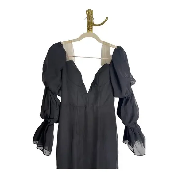 Katie May Estella Gown Maxi Dress Off The Shoulder Chiffon Ruffle Black Size XS